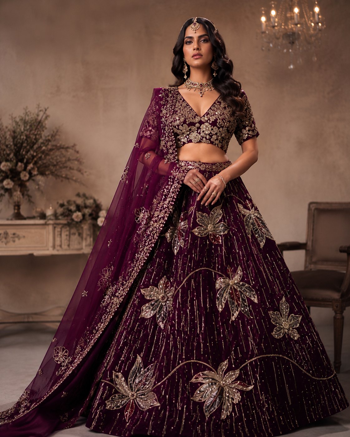 Plum Botanical Lehenga bridal concept by Kaarza