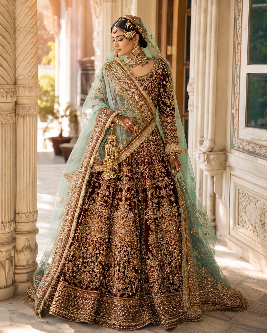 Mint Maroon Heirloom bridal concept by Kaarza